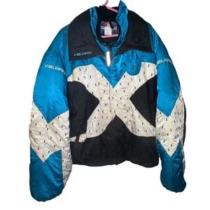Vintage Polaris Snowmobile Jacket Mens 2XL Tall Blue Black White USA Union Made